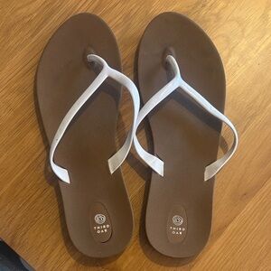 Women's Tan and White Sandals